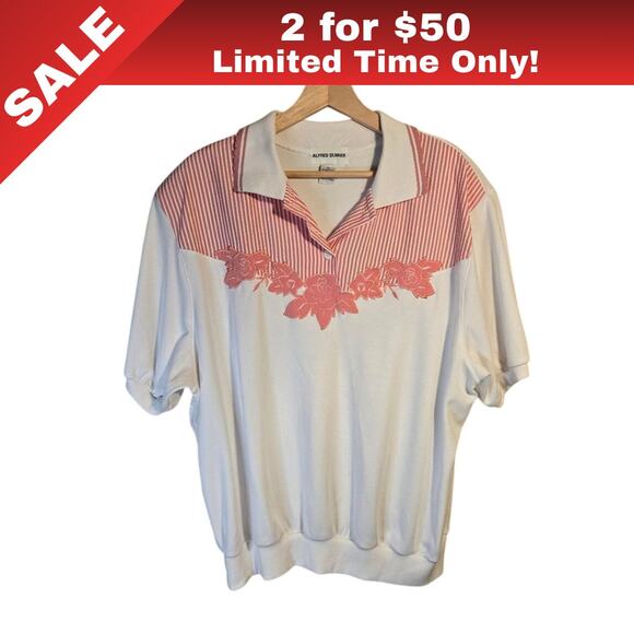 [Sale: 2 for $50!] Alfred Dunner White & Coral Embroidered Polo Top XL 0355 - Picture 1 of 9
